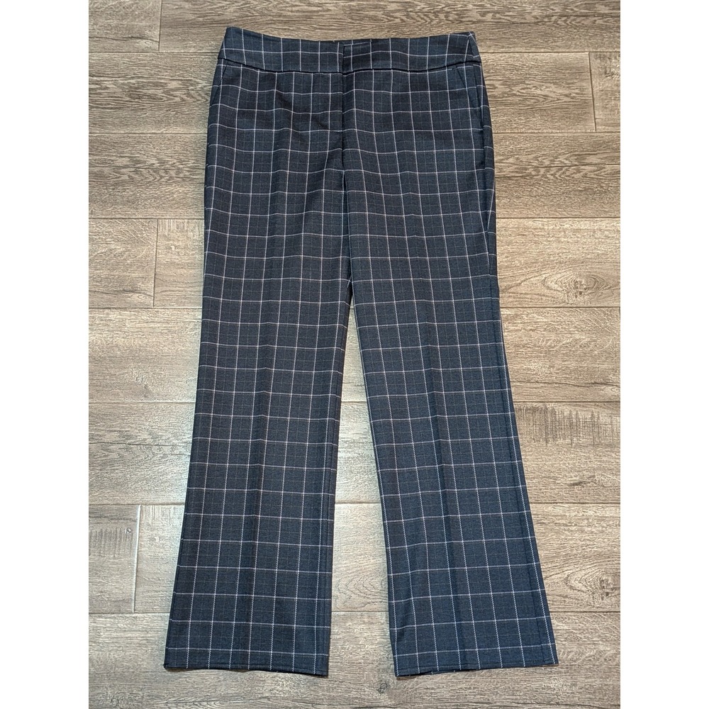 Ann Taylor Factory Navy Blue Windowpane Plaid Wide Leg Dress Pants Women's 14